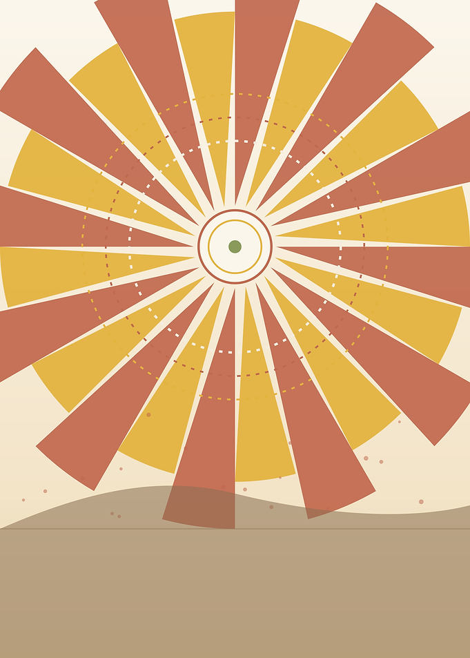 Abstract Geometric Sun Over Desert