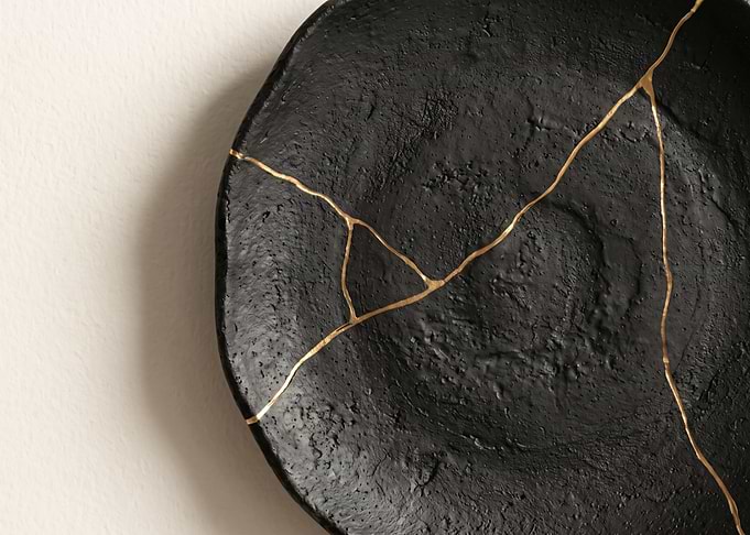 Black Raku Kintsugi Ceramic Plate