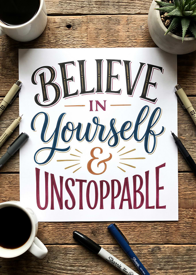 Believe In Yourself Inspirational Hand Lettering
