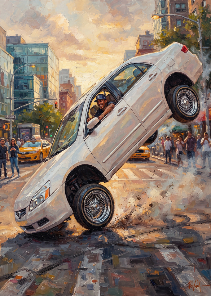 Lowrider Car Doing a Wheelie