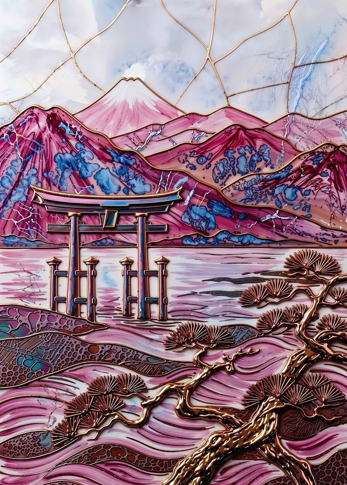 Mount Fuji – Kintsugi Twilight – Abstract Fantasy #5