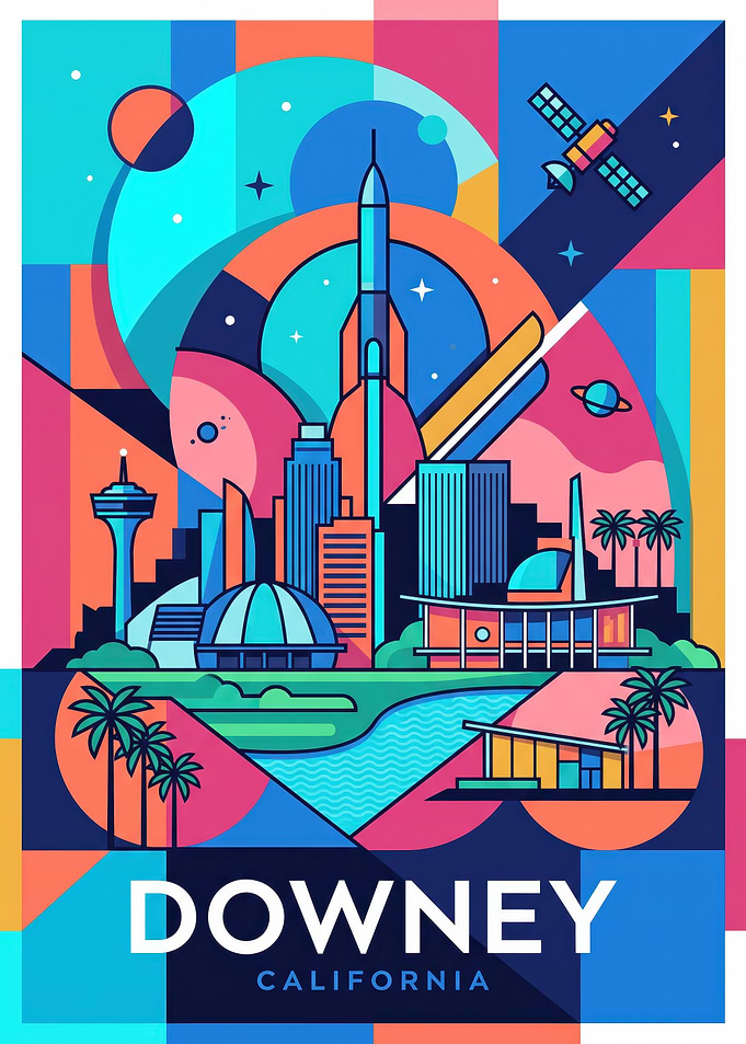 Downey California Retro Space Poster