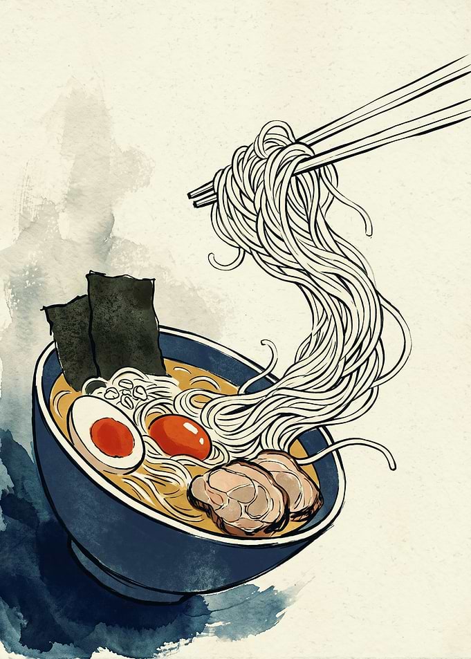 Ramen Noodle Japanese Food Ukiyo E Art Print Chopsticks Bowl Delicious Asian Meal Poster
