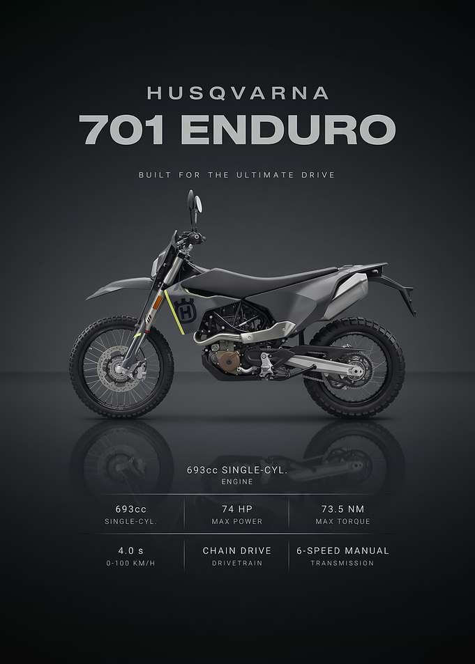 sleek side view Husqvarna 701 Enduro Motorcycle Poster