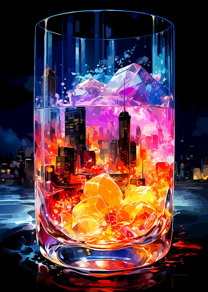 Cityscape Reflected in a Cocktail Glass