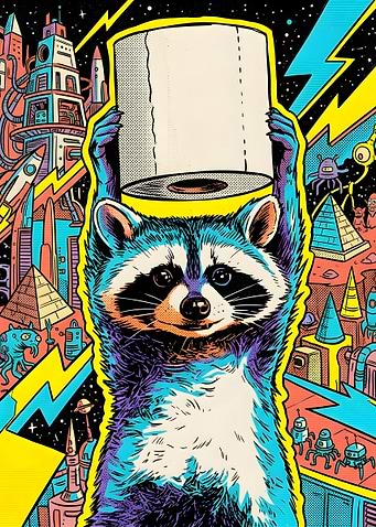 Space Raccoon Holding Toilet Paper
