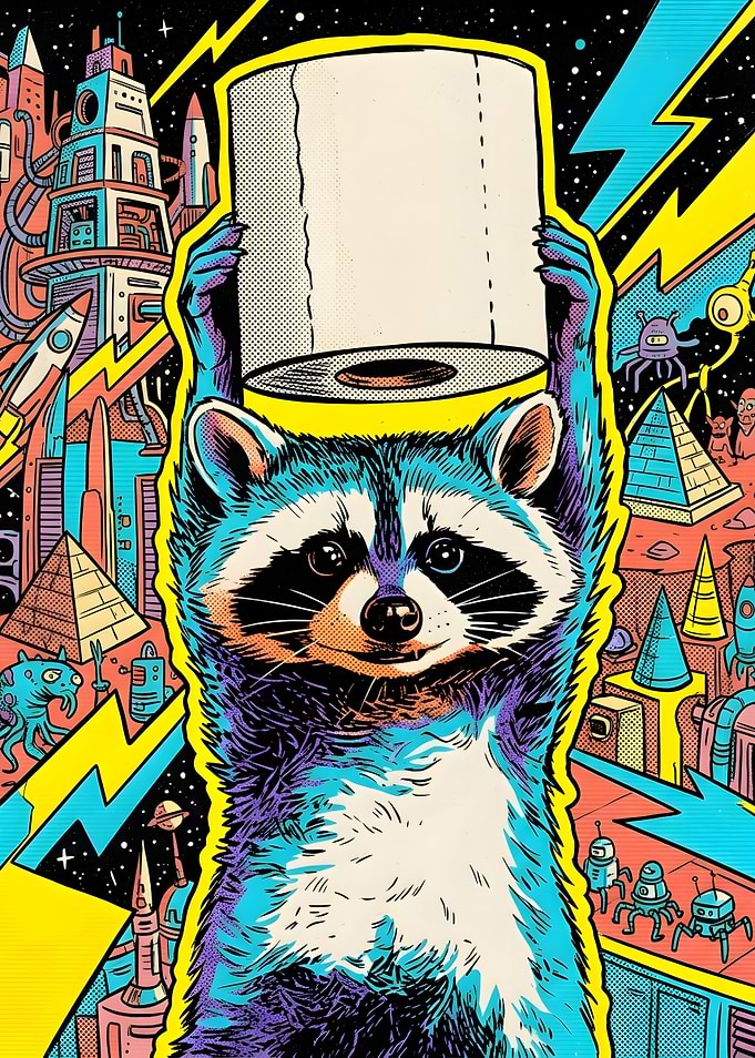 Space Raccoon Holding Toilet Paper