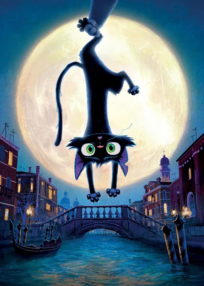 Black Cat Hanging Over Venice Canal