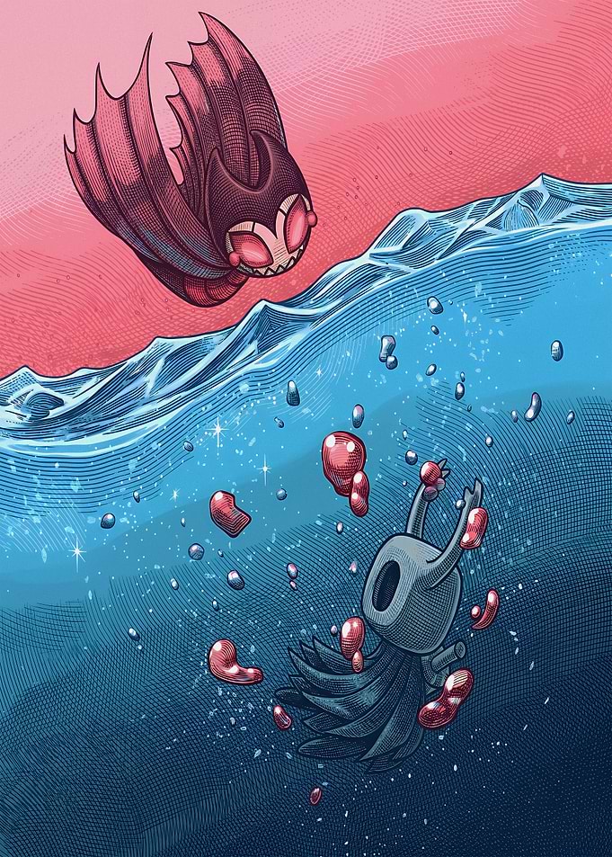 Hollow Knight and Grimmchild Underwater