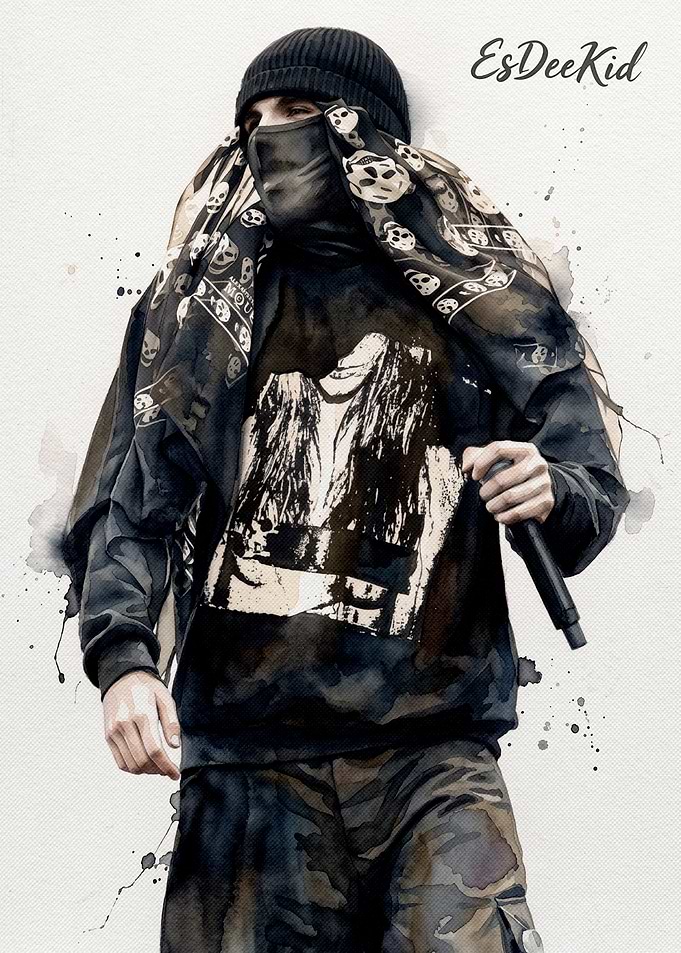 Rapper in Skull Scarf Watercolor Portrait