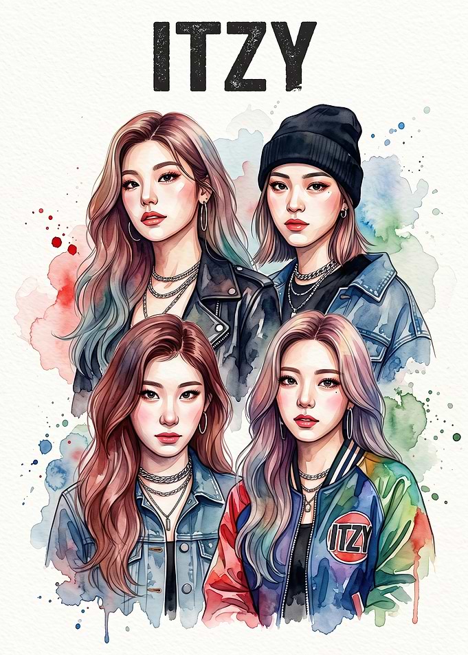 ITZY K-Pop Group Watercolor Illustration