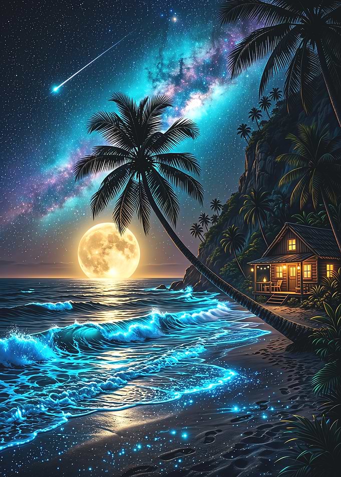 Tropical Beach Cabin Under Milky Way