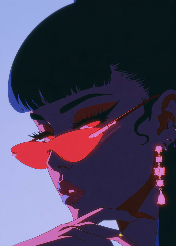 Stylish Anime Girl with Red Sunglasses