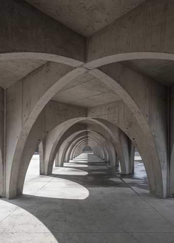 Concrete Arched Corridor Perspective