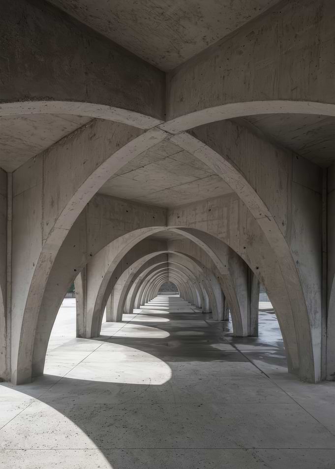 Concrete Arched Corridor Perspective