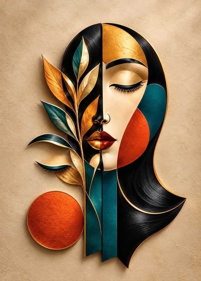 Abstract Portrait with Botanical Elements