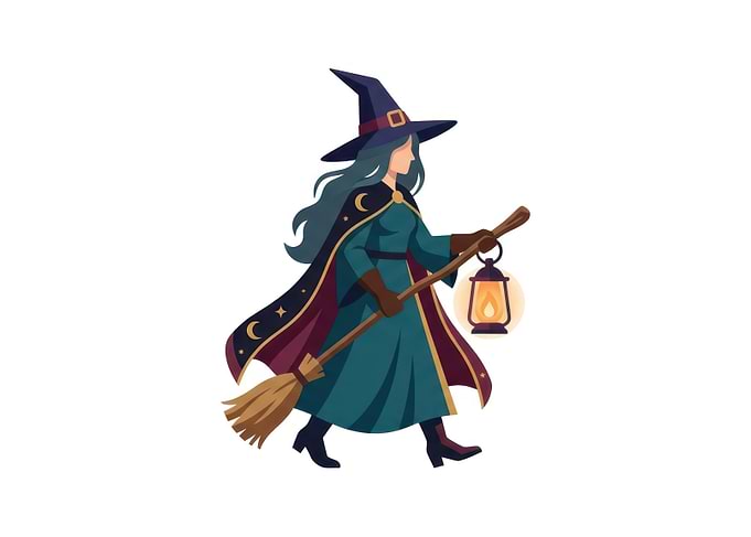 Walking Witch with Lantern and Broom