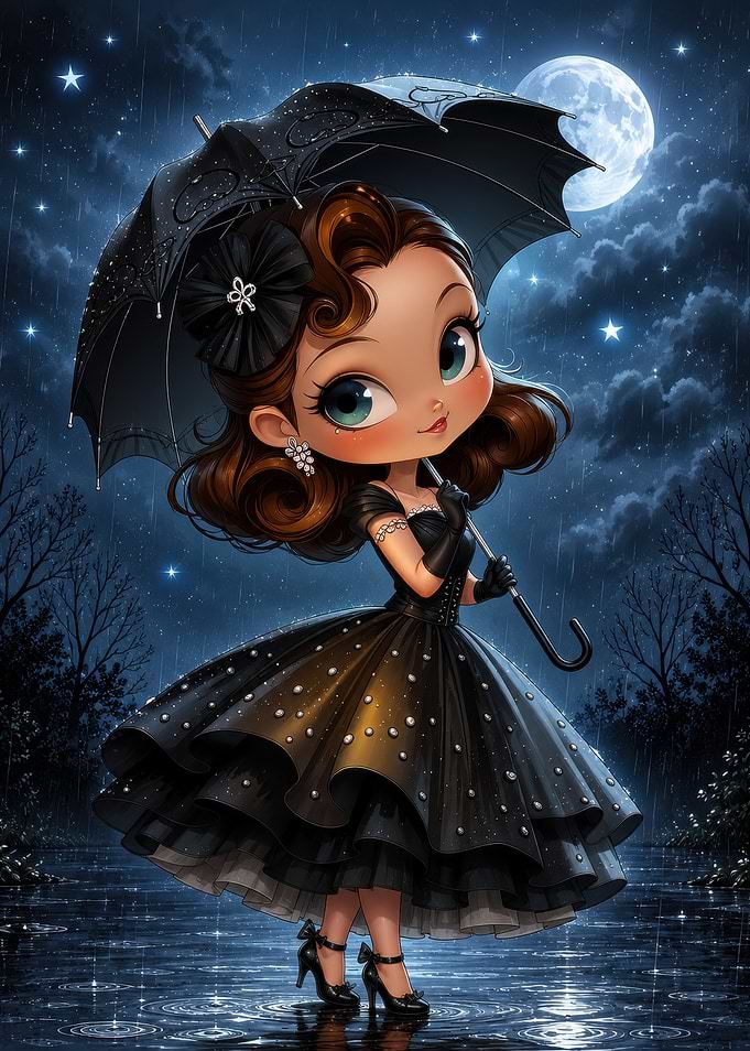 Chibi Girl in Elegant Black Dress