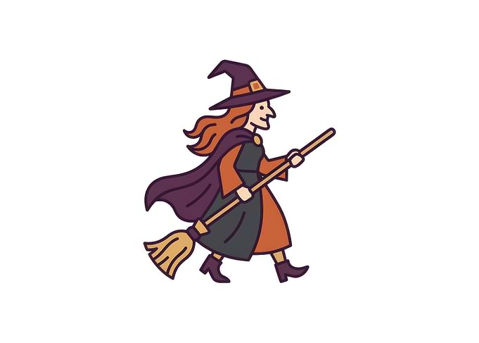 Cartoon Witch Walking with Broom