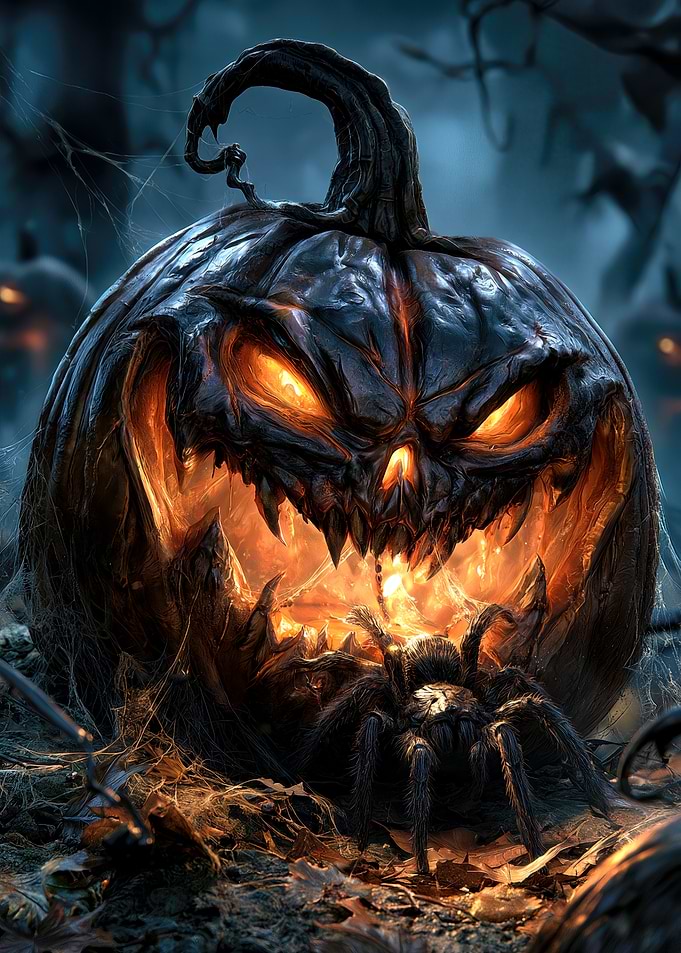 Sinister Glowing Halloween Pumpkin with Spider