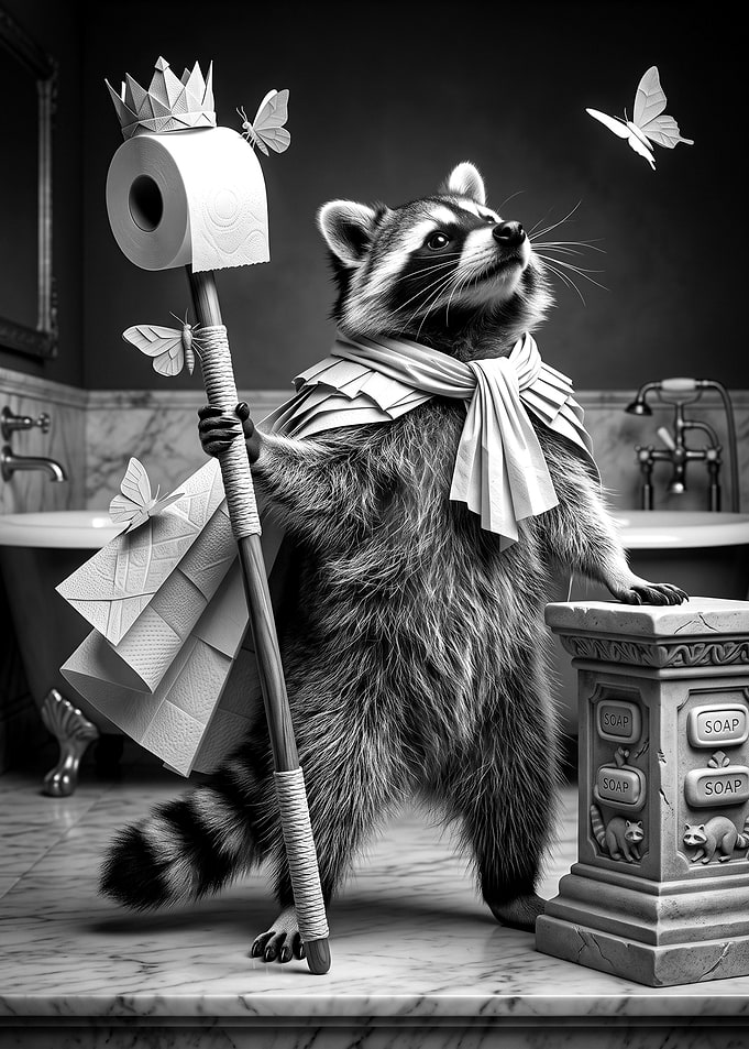 Royal Raccoon King with Toilet Paper