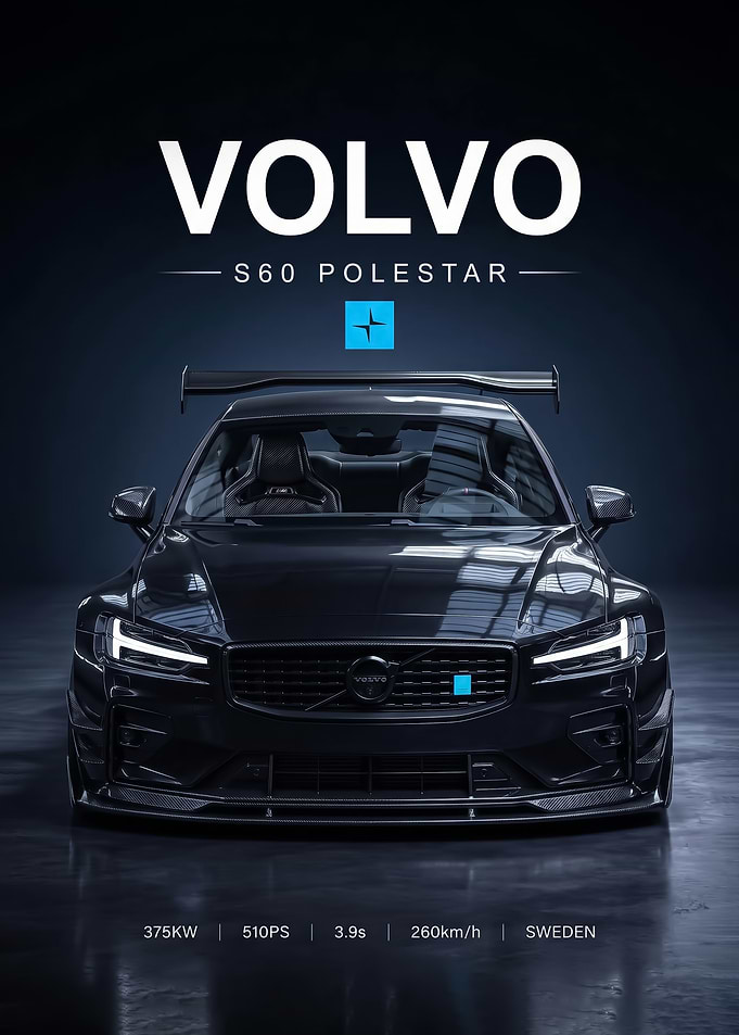 sleek black Volvo S60 Polestar Car Poster