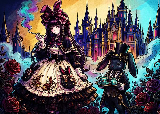 Gothic Lolita and Rabbit Tea Party