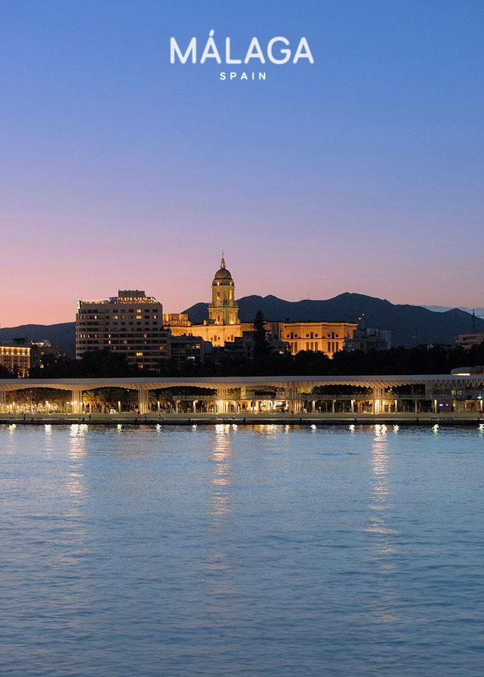 Malaga Spain Sunset Cityscape