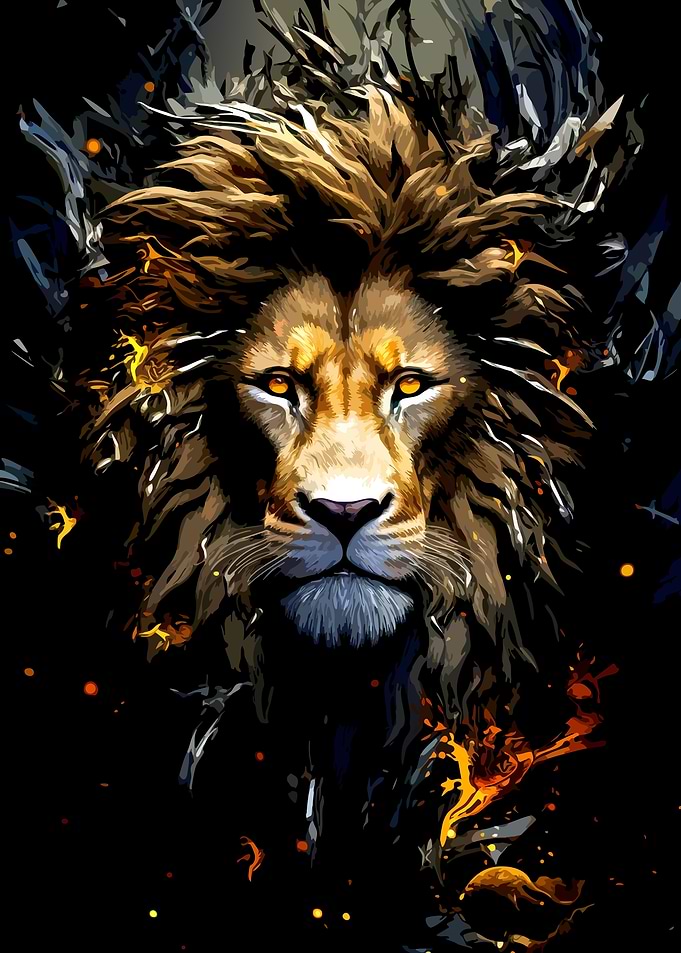Fiery Lion Portrait Digital Art