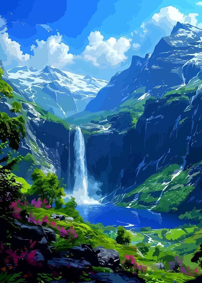 Majestic Mountain Waterfall Landscape