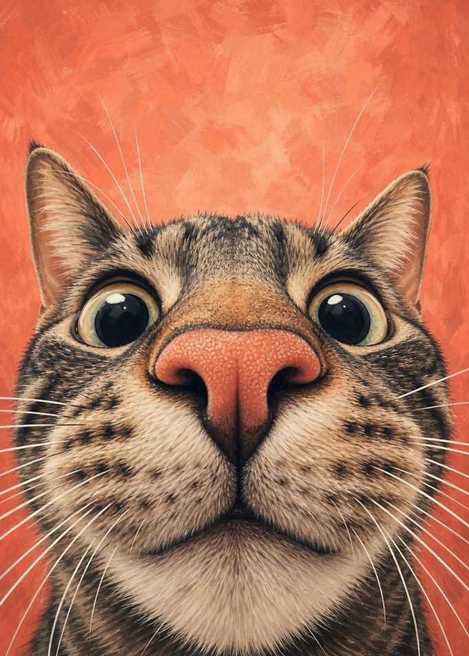Tabby Cat Wall Art — Funny Big Nose Close-Up Portrait
