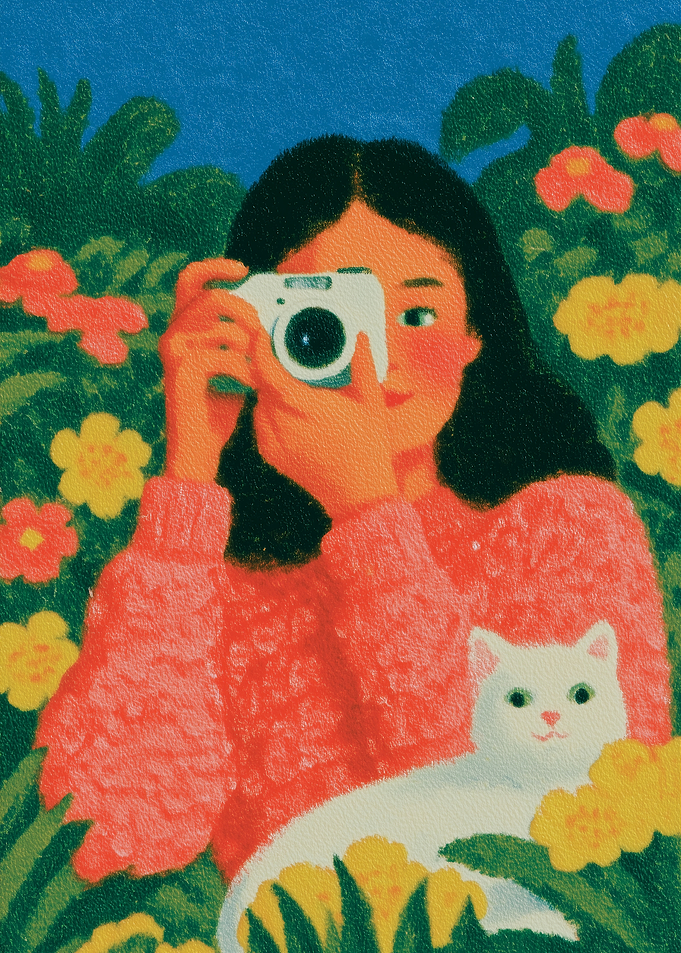 Girl with Cat Taking Photos