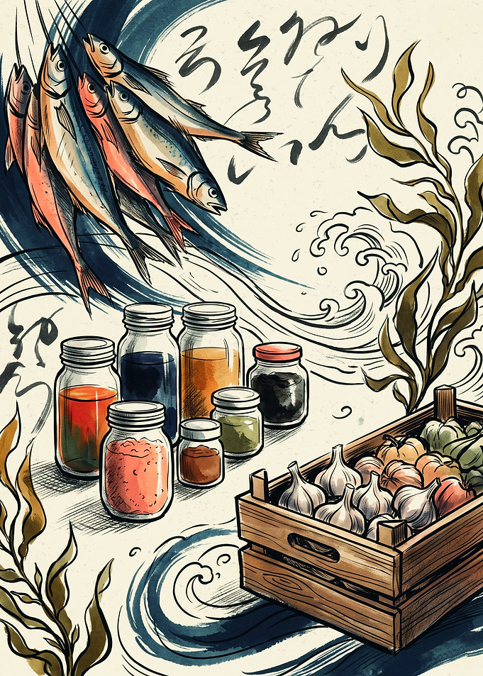 Japanese Fermentation Art Print Mason Jars Fish Seaweed Garlic Kitchen Wall Decor