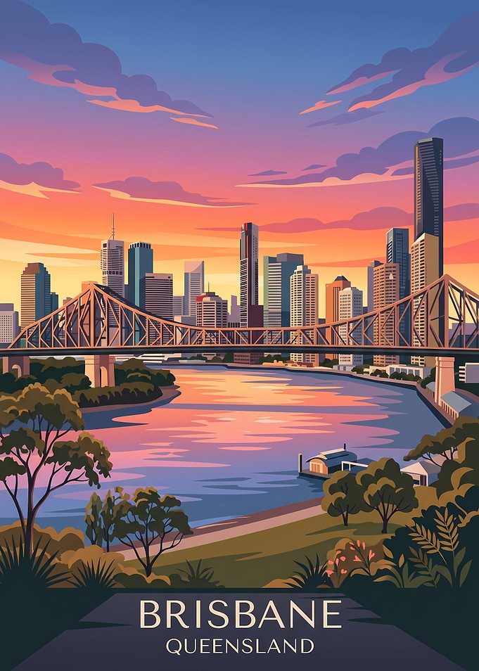 Brisbane Cityscape Travel Poster