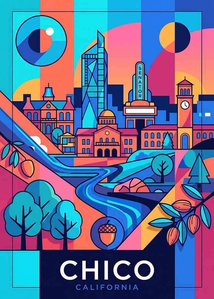 Chico California Vibrant Travel Poster