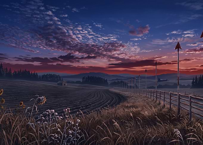 Serene Sunset Over Rural Farmland