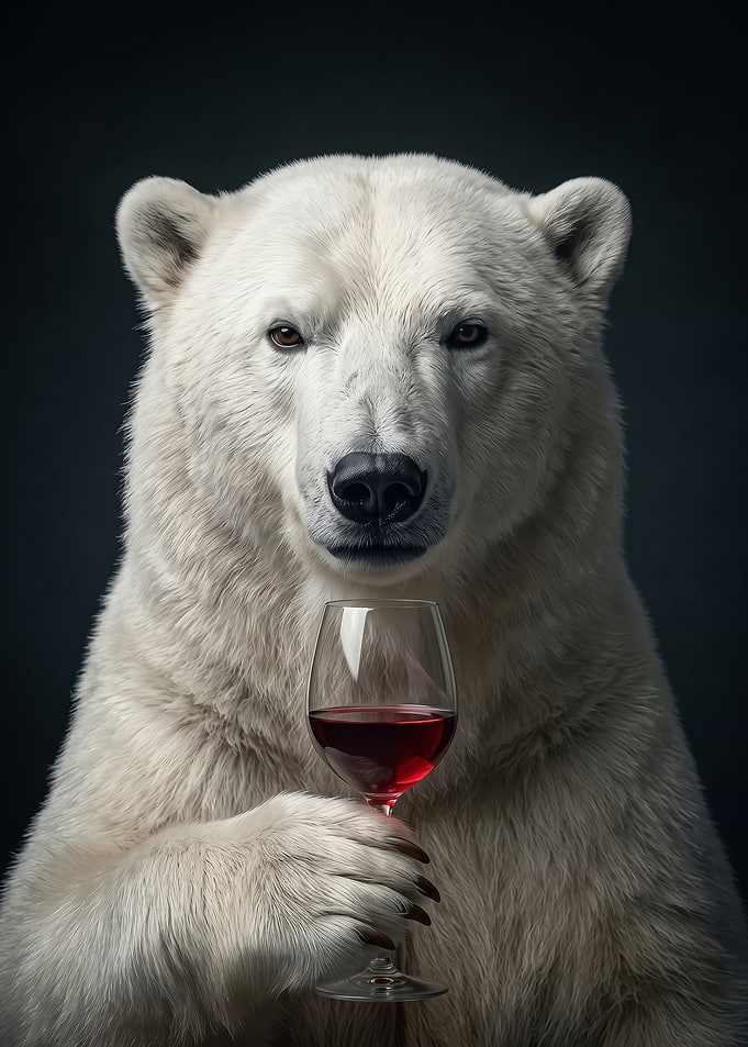 Sophisticated Polar Bear Drinking Wine poster