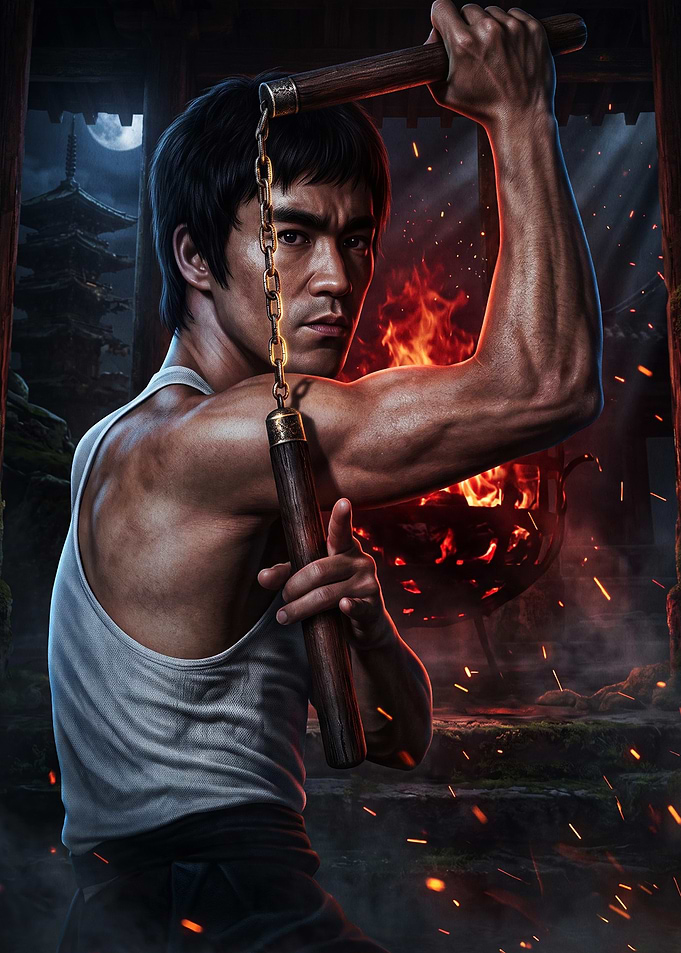 Martial Artist Nunchucks Action Art