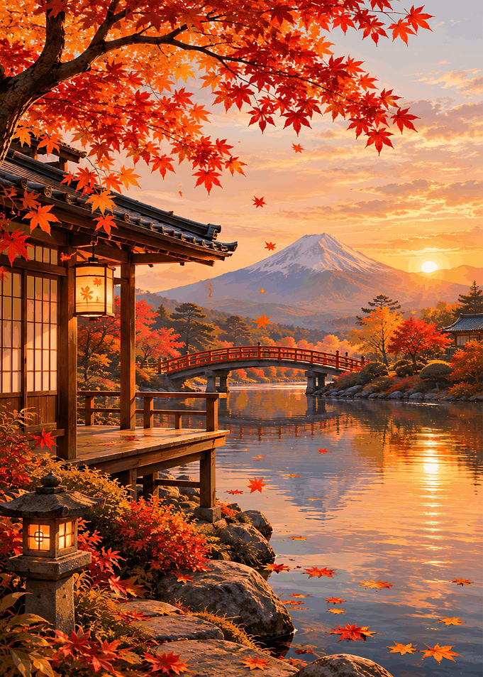 Autumn Sunset at Mount Fuji