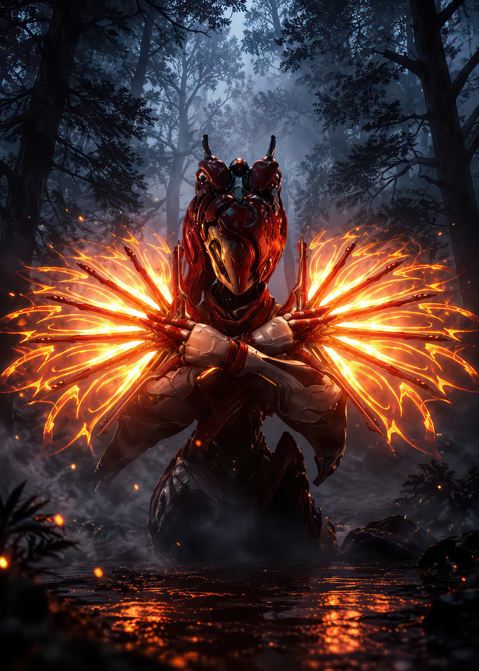 Warframe Ember Prime in Dark Forest