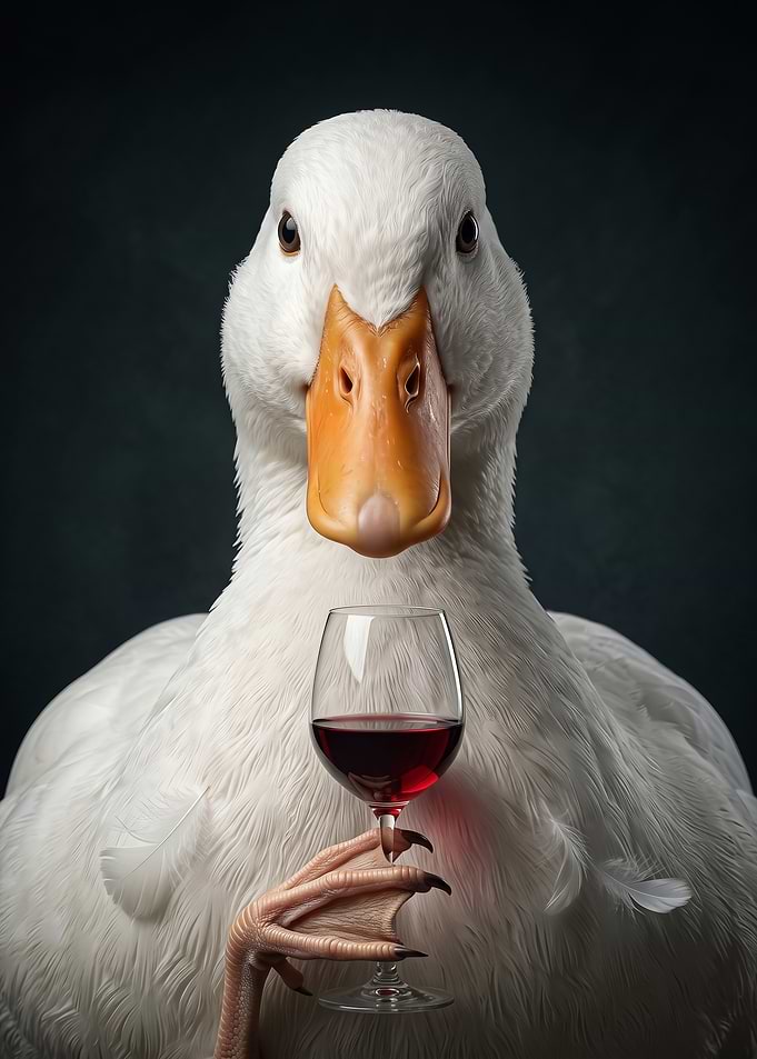 Sophisticated Duck Holding Wine Glass poster