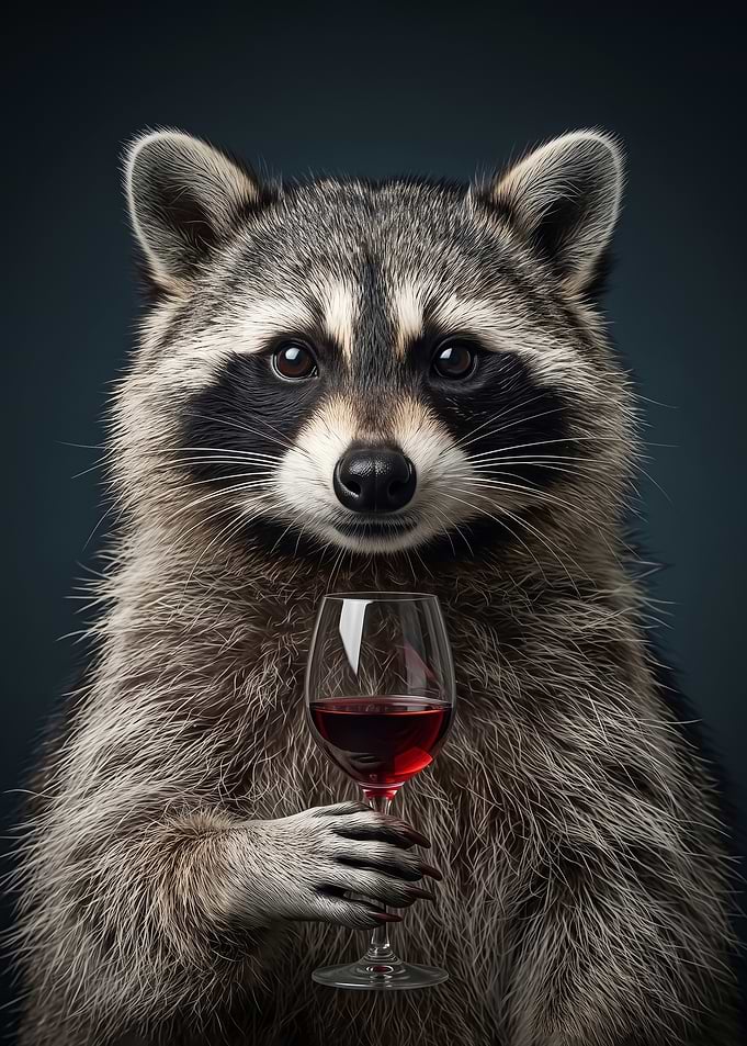Sophisticated Raccoon Holding Wine Glass poster