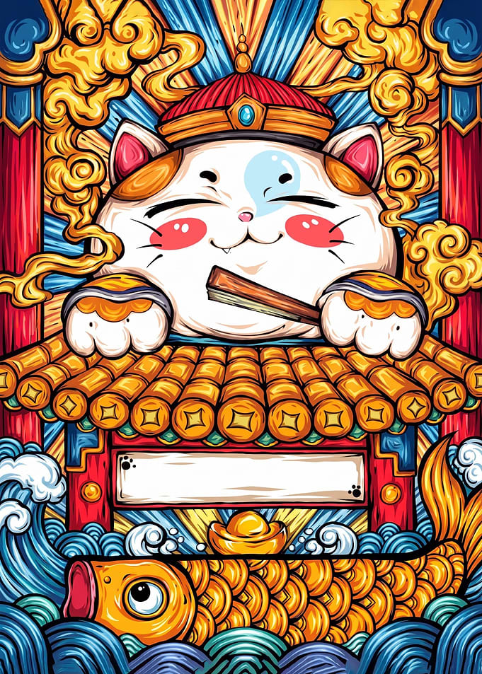 Lucky Maneki Neko Prosperity Illustration