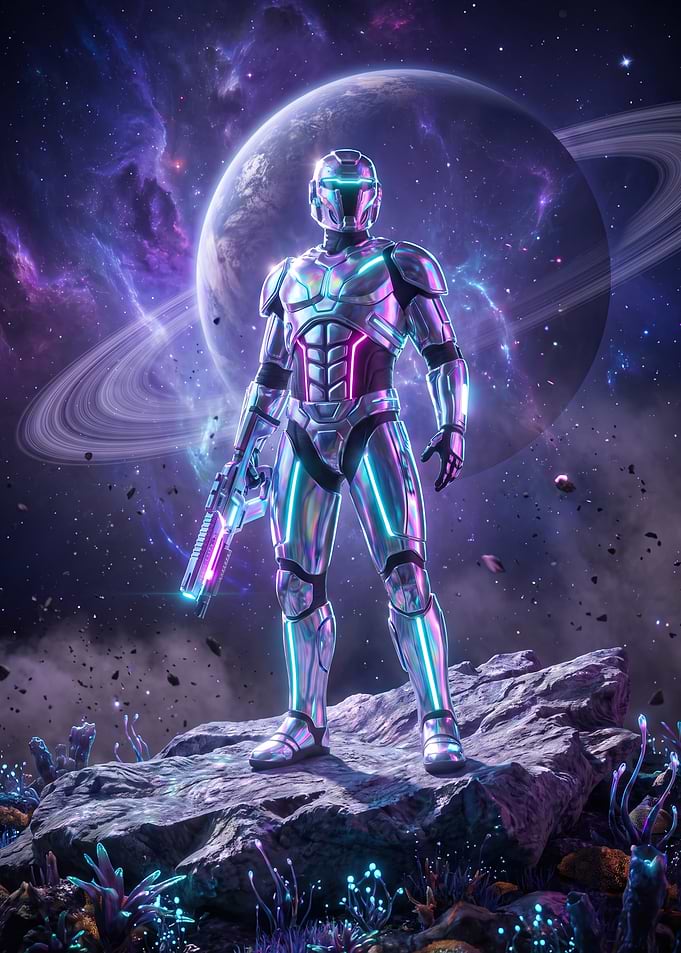 Futuristic Space Soldier in Chrome Armor