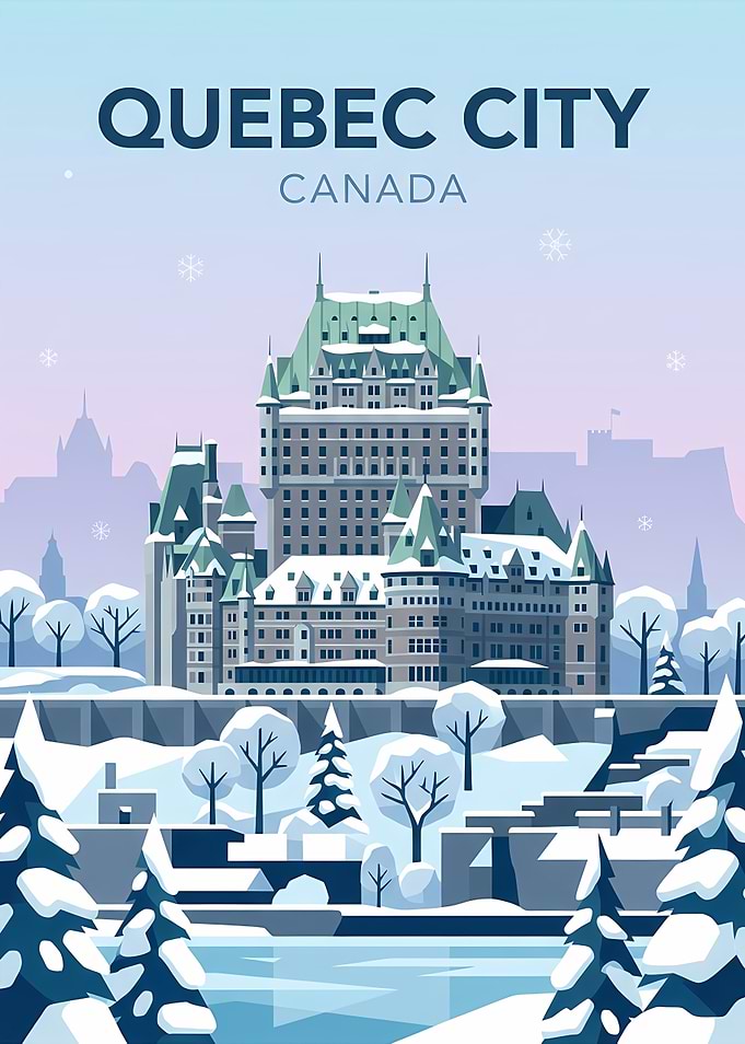 Quebec City Winter Travel Poster