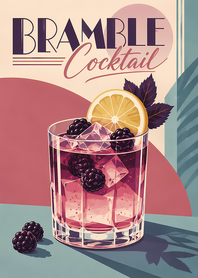 Bramble Cocktail Vintage Style Poster