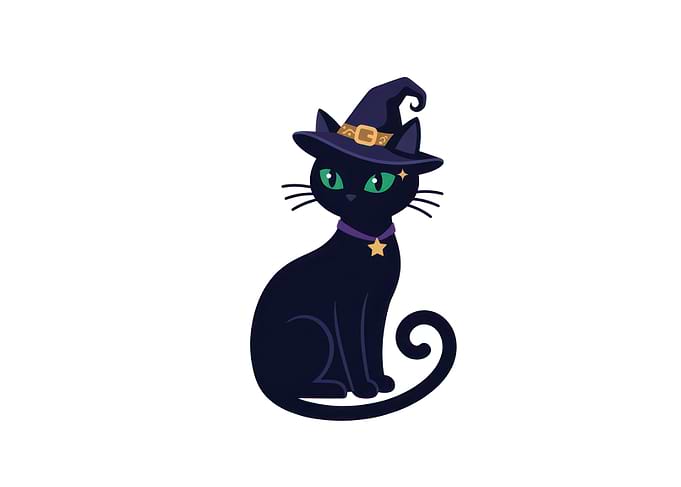Cute Black Witch Cat Illustration