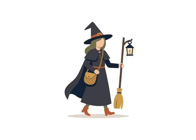 Cute Witch with Lantern and Broom