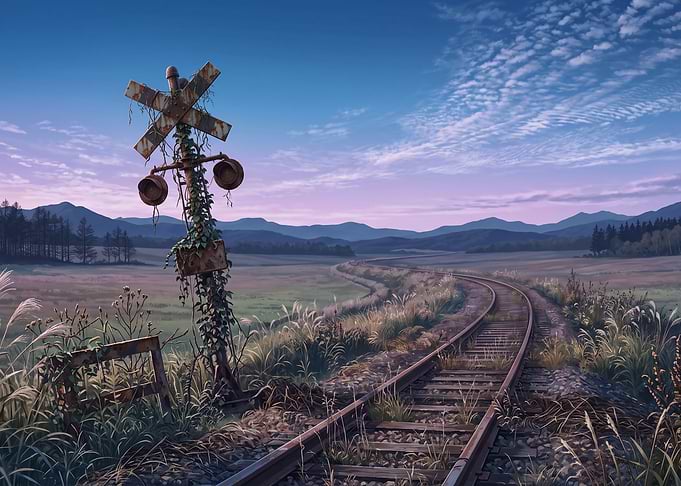 Abandoned Railway Crossing at Sunset