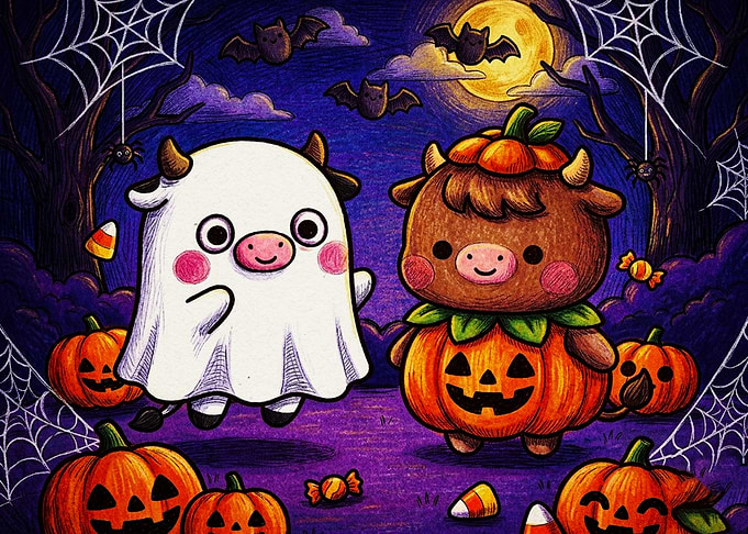 Cute Halloween Cow Characters